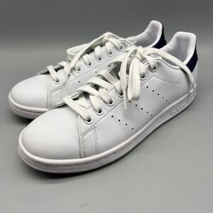 Adidas Stan Smith Shoes Womens 7.5 White‎ Navy Blue Leather Sneakers EUC
